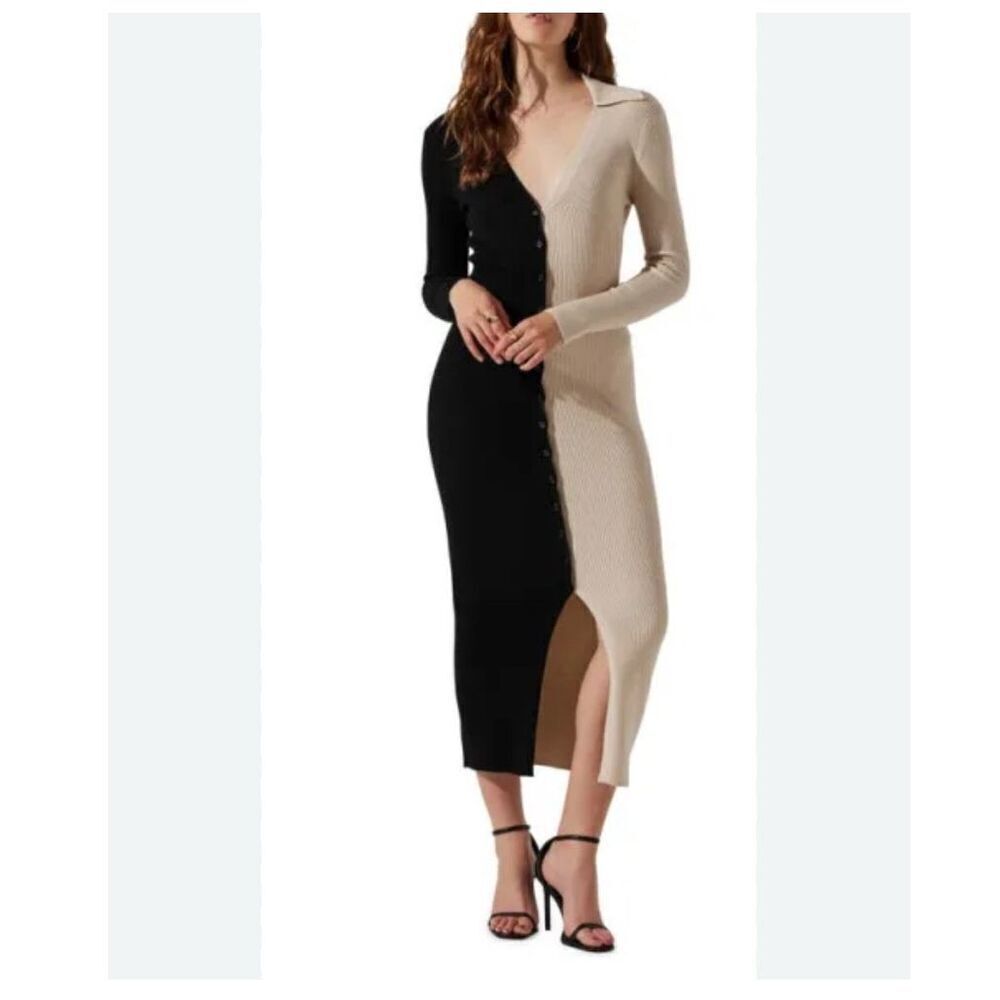 ASTR the Label Colorblock button down Long Sleeve Rib Sweater Dress XS